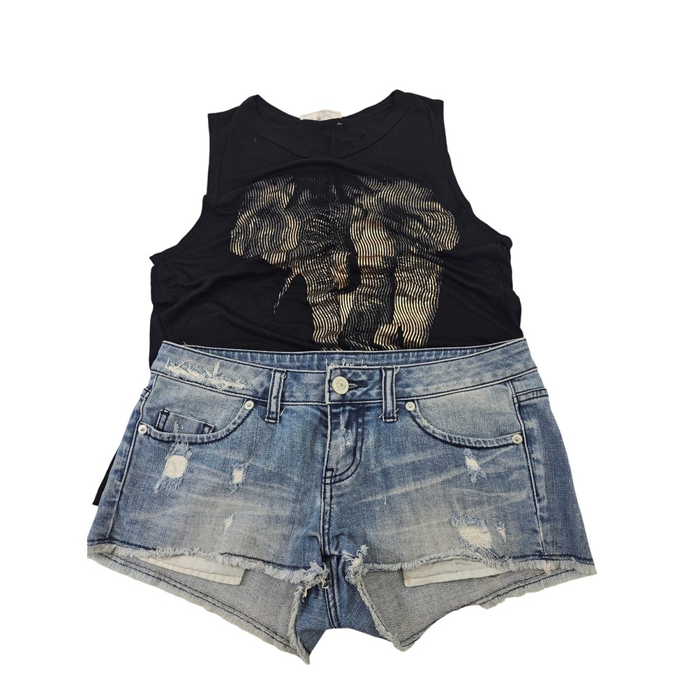 London Jean Denim Shorts & It Closet Tank Top Women S/4 Blue Black‎ Elephant Set
